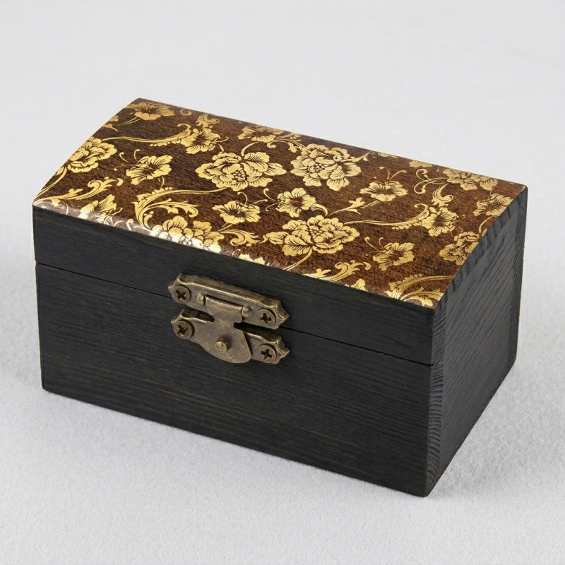 Coffre à bijoux décoré de marqueterie de feuille d'or 23,75 carats