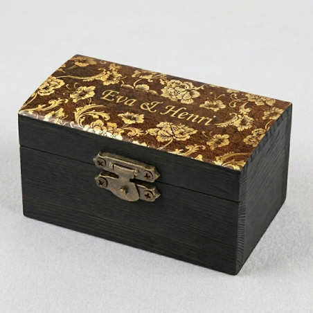Coffre à bijoux décoré de marqueterie de feuille d'or 23,75 carats